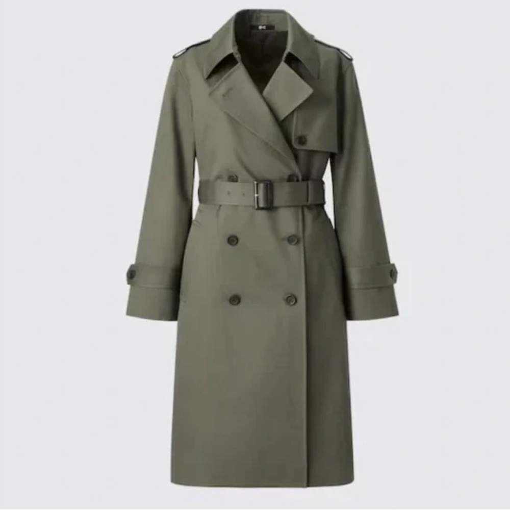 uniqlo c olive trench coat with belt size S NWOT